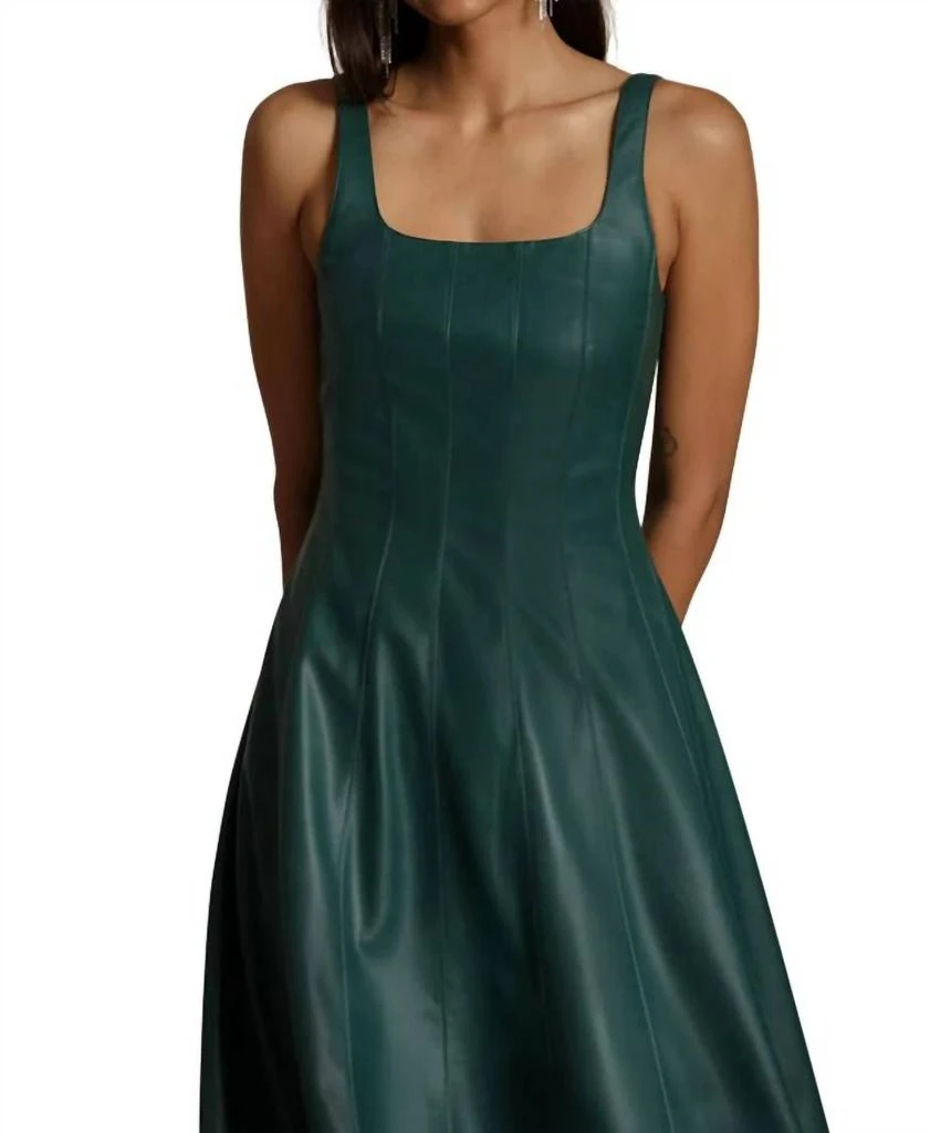 7 For All Mankind Faux Leather Square Neck Sleeveless Midi Dress In Green 4