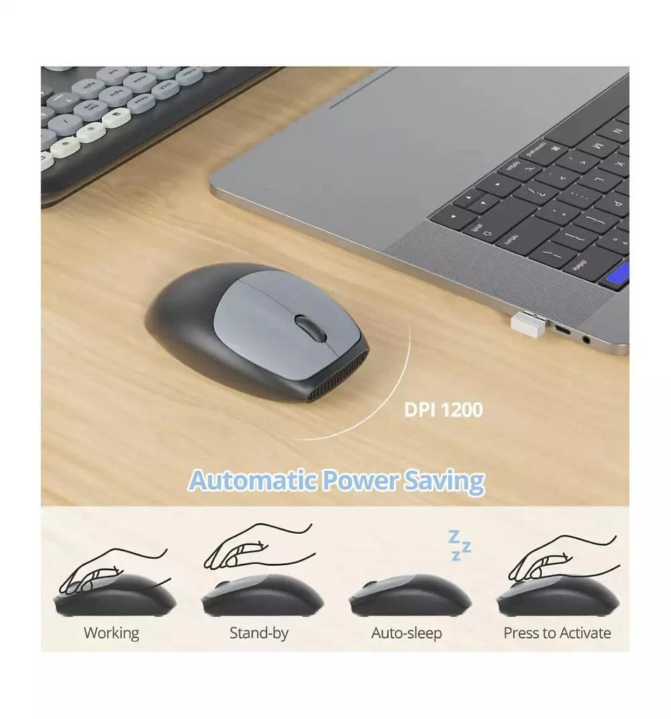 risokeys Cute Keyboard and Mouse Wireless Silent, Full-Size Retro Typewriter Wireless Quiet Slim Keyboard Low-Noise 2.4GHz for Computer, Desktop, Laptop(Grey) 6