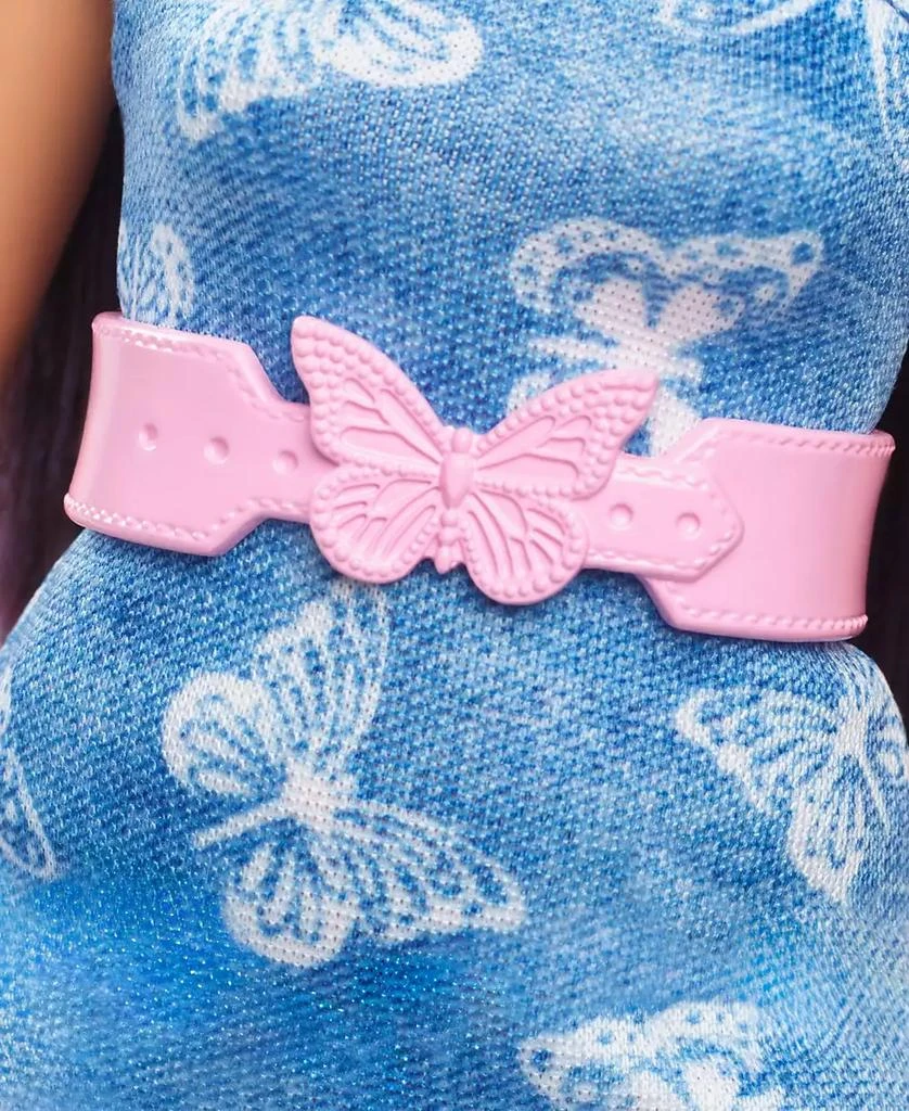 Barbie Fashionistas Doll 231 in Denim Butterfly Dress with Pink Belt, Purple Hair 4