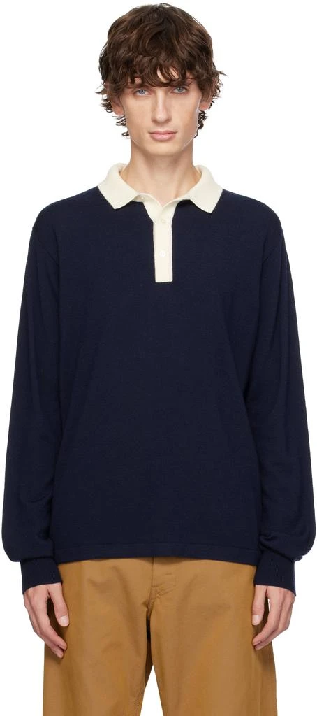 Drake's Navy Knitted Rugby Polo 1