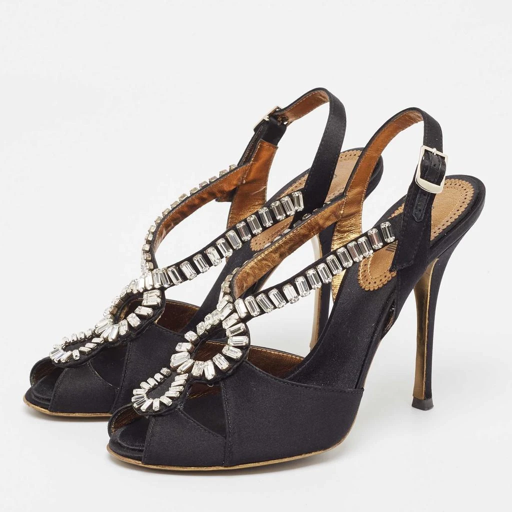 Roberto Cavalli Roberto Cavalli Black Satin Crystal Embellished Slingback Sandals Size 38.5 2