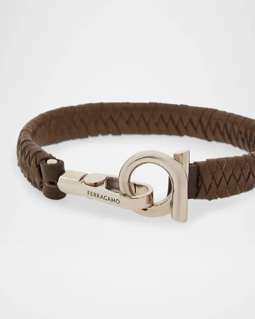 Salvatore Ferragamo Men's Woven Leather Gancio Bracelet 5