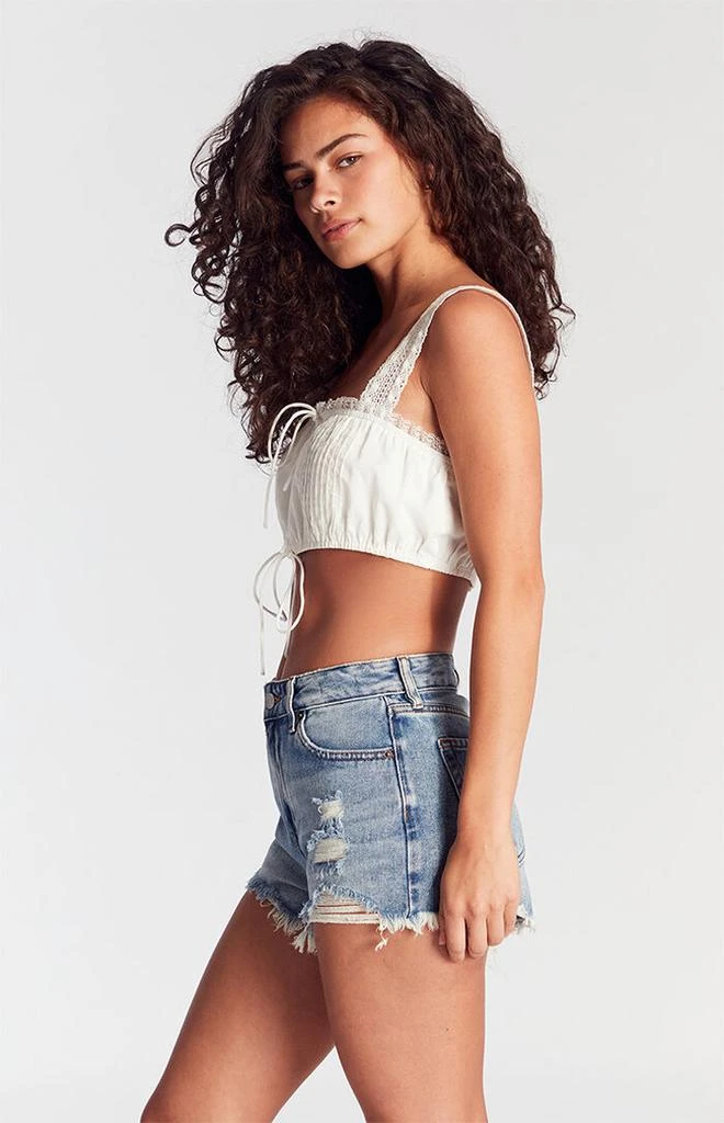 PacSun Medium Indigo Ripped Zip Fly High Waisted Denim Festival Shorts 2