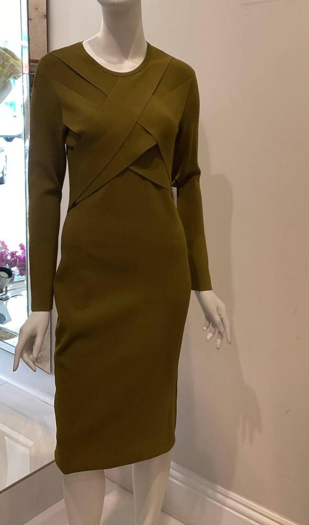 CAMILLA AND MARC Front Crossover Cocktail Dress In Olive Green