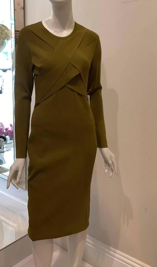 CAMILLA AND MARC Front Crossover Cocktail Dress In Olive Green 2