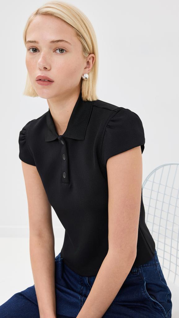 Tibi Luxe Pique Shrunken Polo Shirt