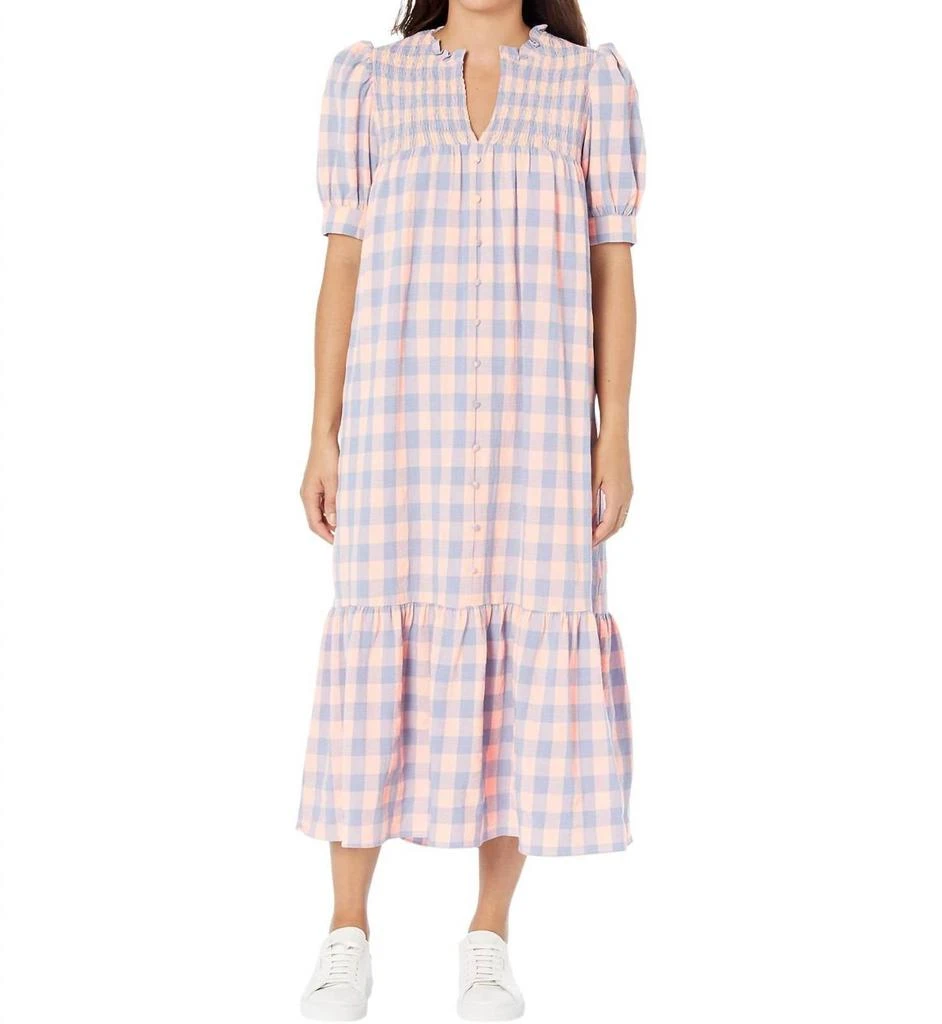 English Factory - Gingham Textured Smocked Yoke Midi Dress  On Sale Now  with Up to 51% Off | Discover Exclusive Deals & Savings at BeyondStyle   Authentic English Factory women >
