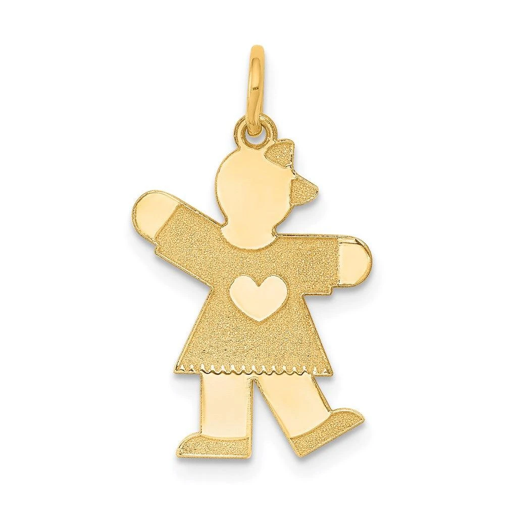 Diamond2Deal 14k Gold The Kids Small Heart Dress Girl Engravable Kiss Charm Pendant