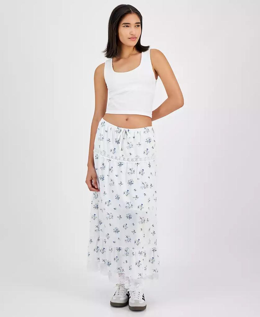 Celebrity Pink Juniors' Floral Tiered Lace-Trim Maxi Skirt