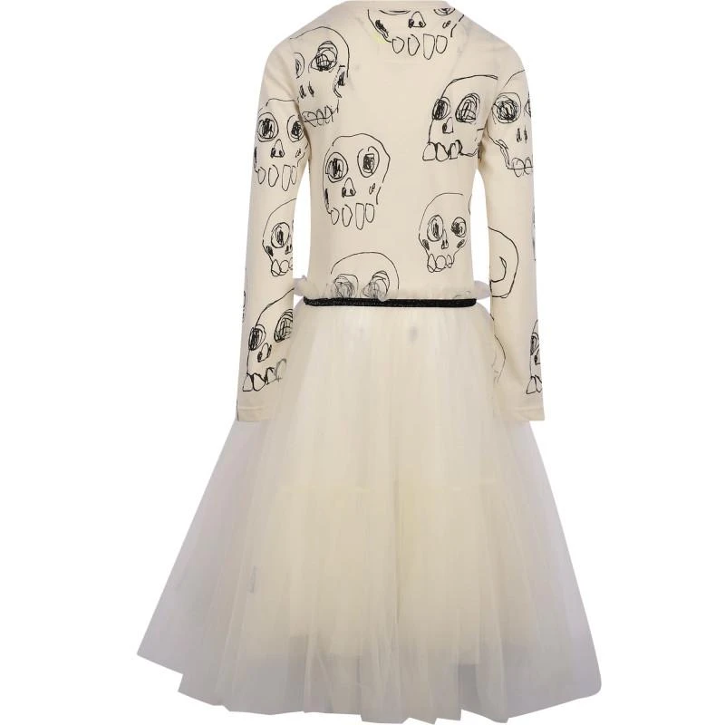 Nununu Scribbled skulls tulle bottom dress in off white 2