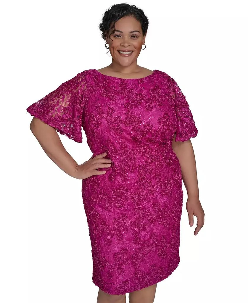 Jessica Howard Plus Size Soutache Lace Flutter-Sleeve Dress 4