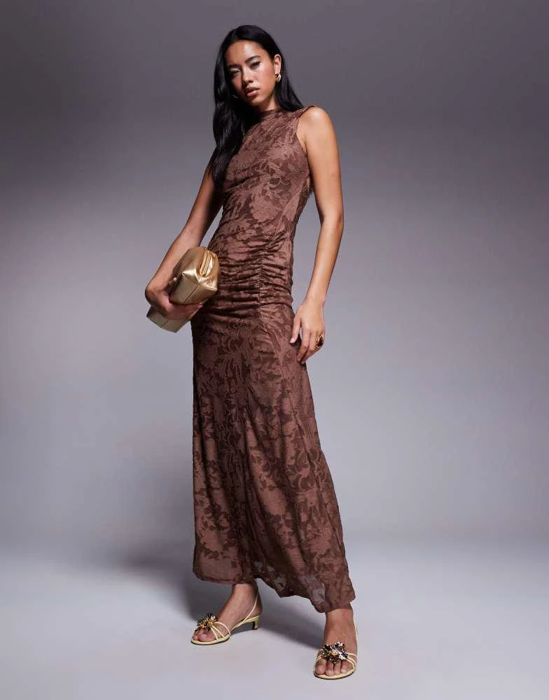 Shop ASOS DESIGN sleeveless with open back devore maxi dress in brown on  Sale at BeyondStyle  Get 60% Off ASOS DESIGN sleeveless with open back  devore maxi dress in brown with