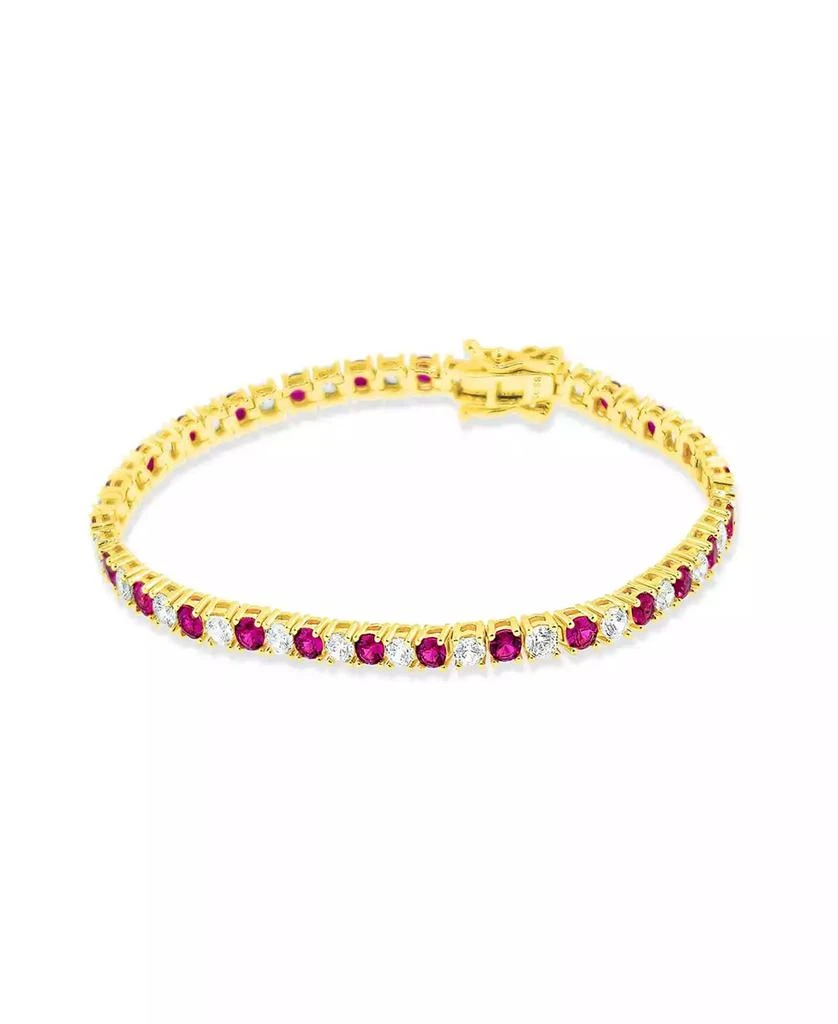 Etoielle Created Ruby Alternating CZ Gold over Silver Tennis Bracelet 7 inches