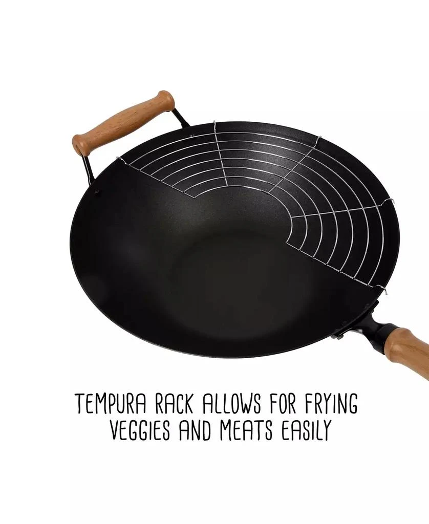 Honey Can Do Professional Series 14" Carbon Steel Nonstick Wok Set with Lid and Maple Handles, 10 Pieces 9