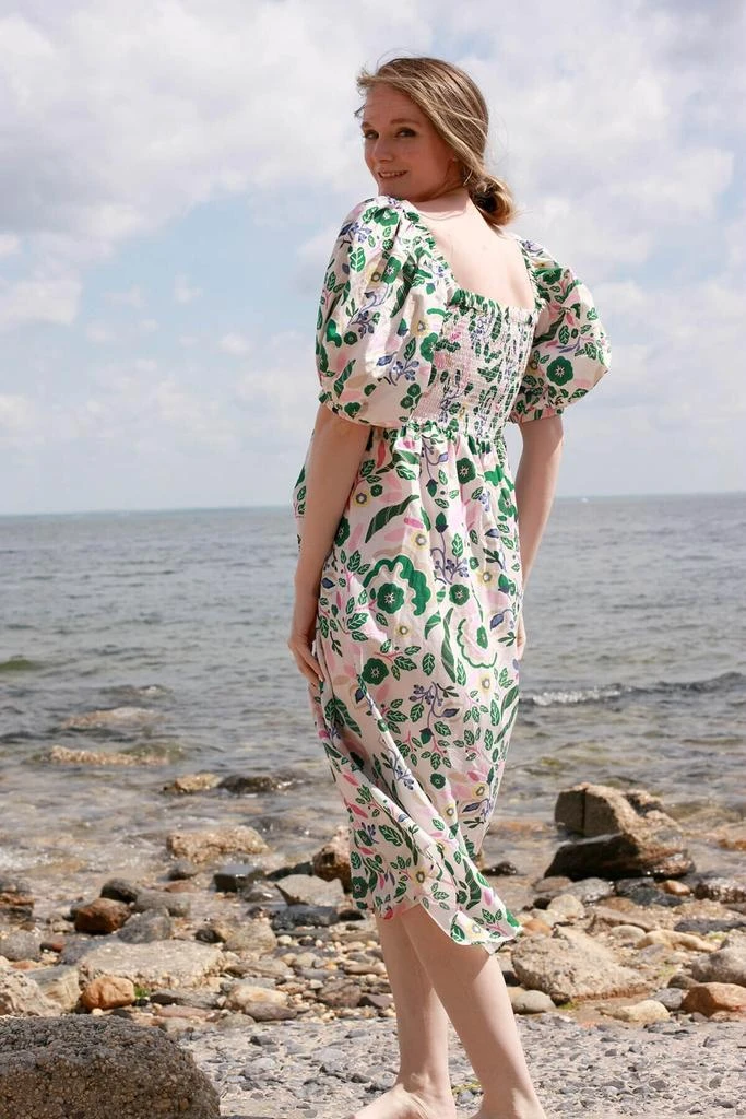 Jessie Zhao Emerald Smocked Cotton Silk Dress 2