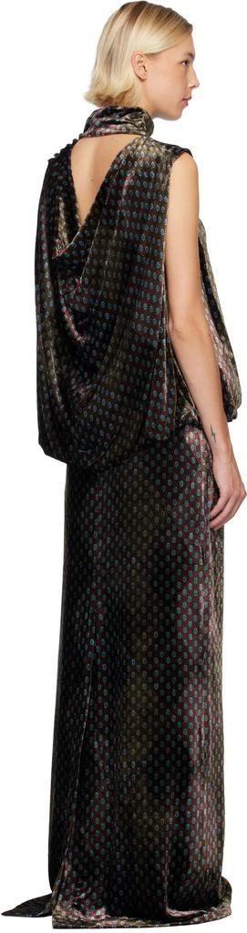 Dries Van Noten Khaki 
Purple Printed Evening Maxi Dress 3