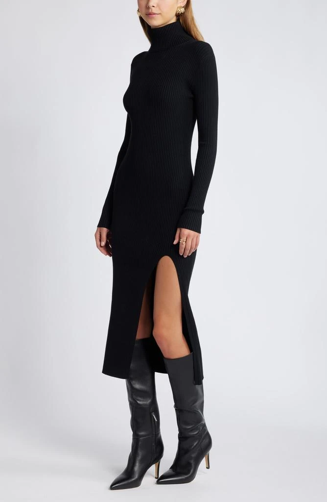 Open Edit Rib Long Sleeve Turtleneck Sweater Dress 4