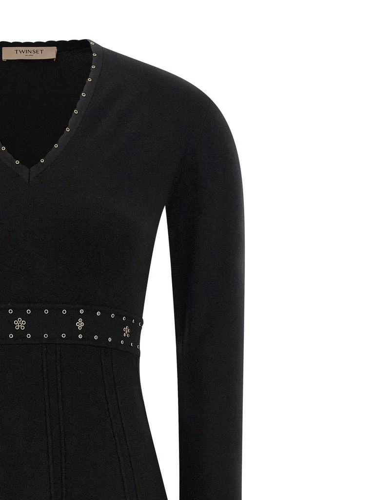 knee length dresses for ladies Twinset Ribbed Knit Midi Dress in Black  Manhattan West