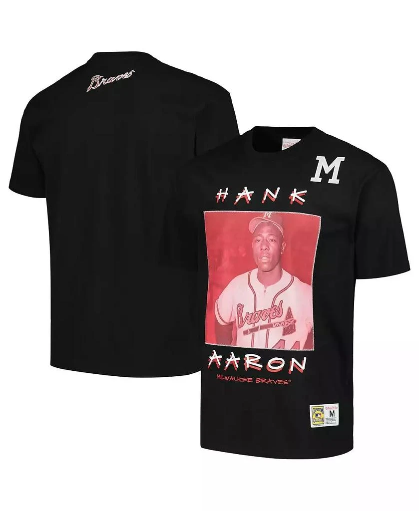 Mitchell & Ness Men's Hank Aaron Black Milwaukee Braves Cooperstown Collection Heavyweight Premium Player Vintage Logo T-Shirt 1