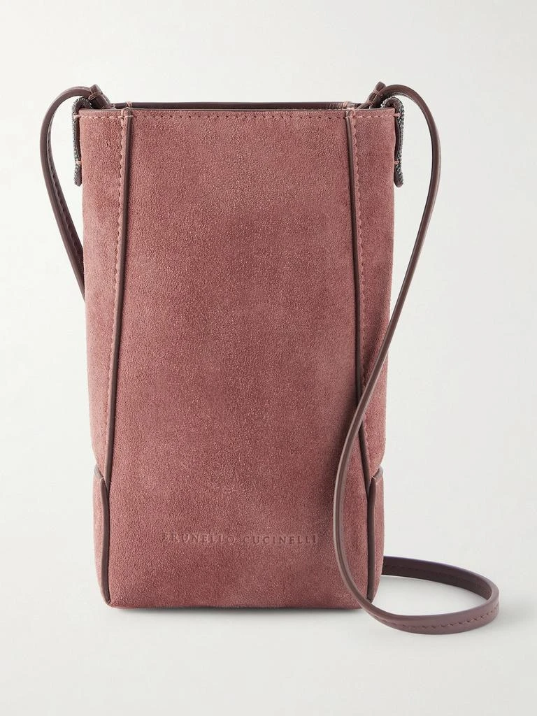 Brunello Cucinelli Embellished Leather-trimmed Suede Pouch