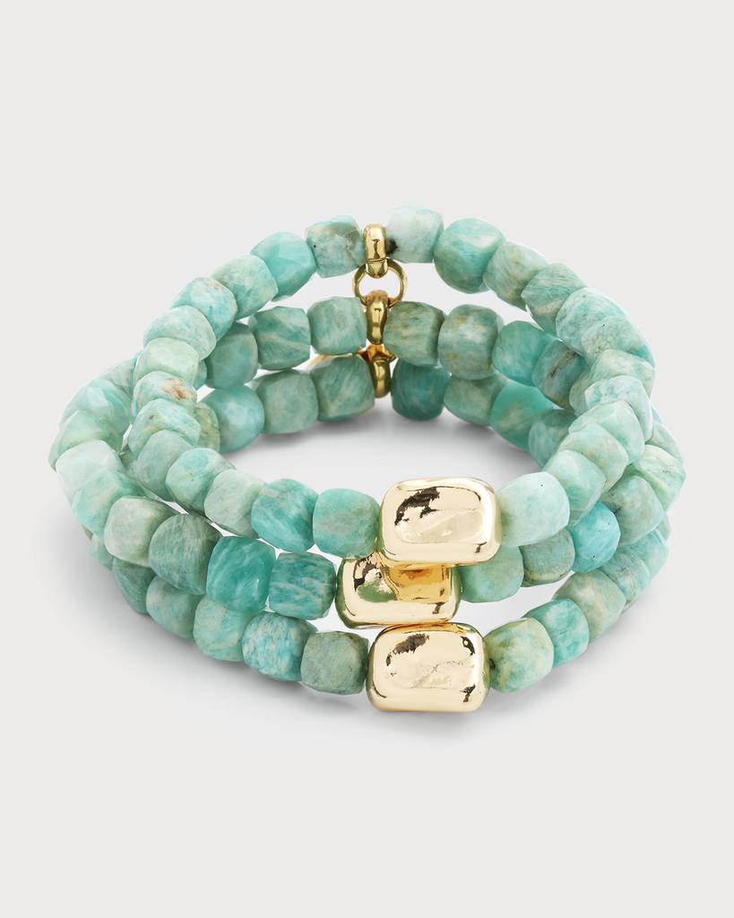 Devon Leigh Aquamarine Gold Accent Stretch Bracelets, Set of 3