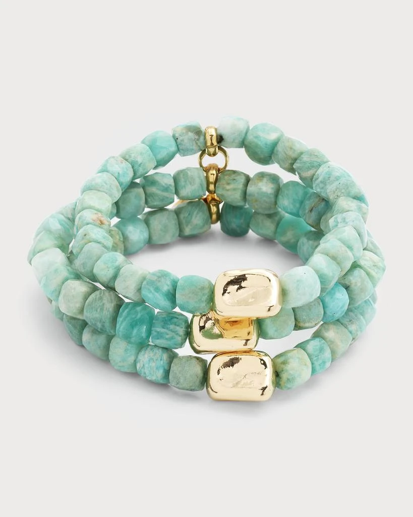 Devon Leigh Aquamarine Gold Accent Stretch Bracelets, Set of 3 1