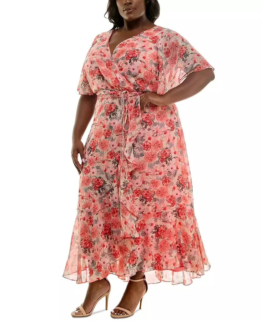 Taylor Plus Size Floral-Print Flutter-Sleeve Maxi Dress 3