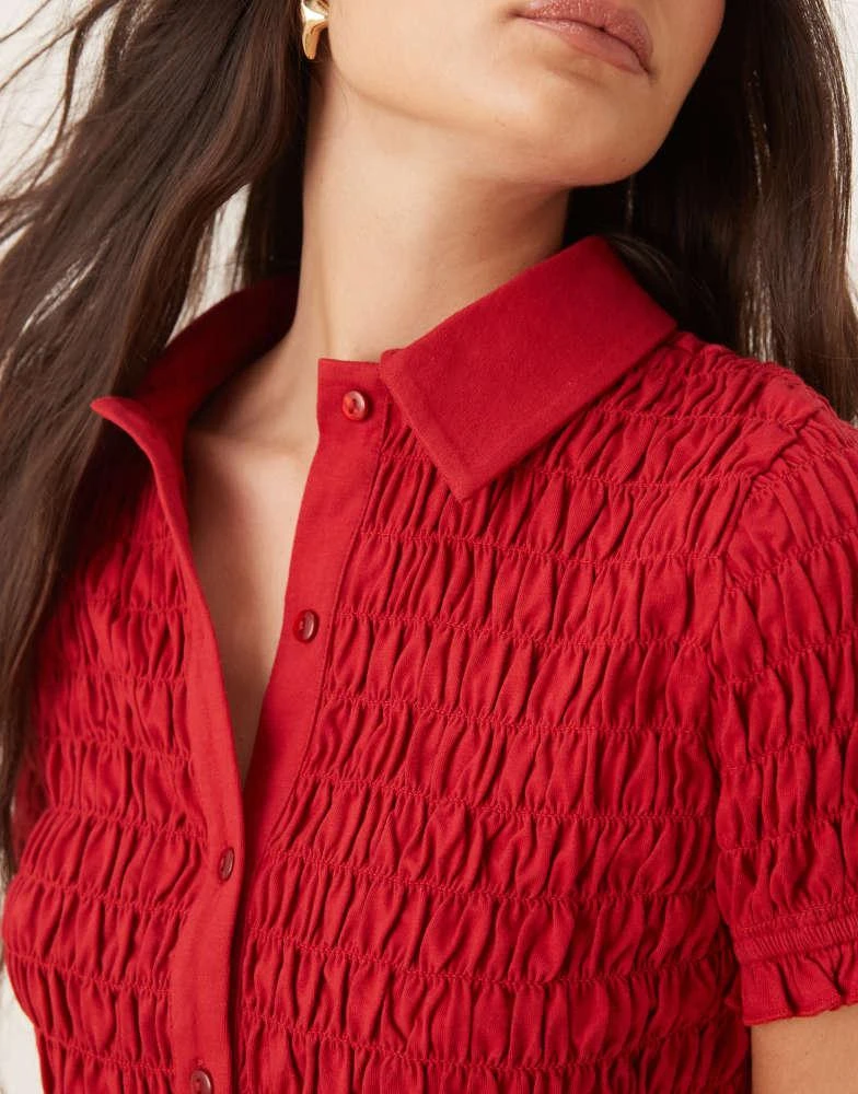 ASOS ASOS DESIGN shirred detail micro shirt co-ord in red 2