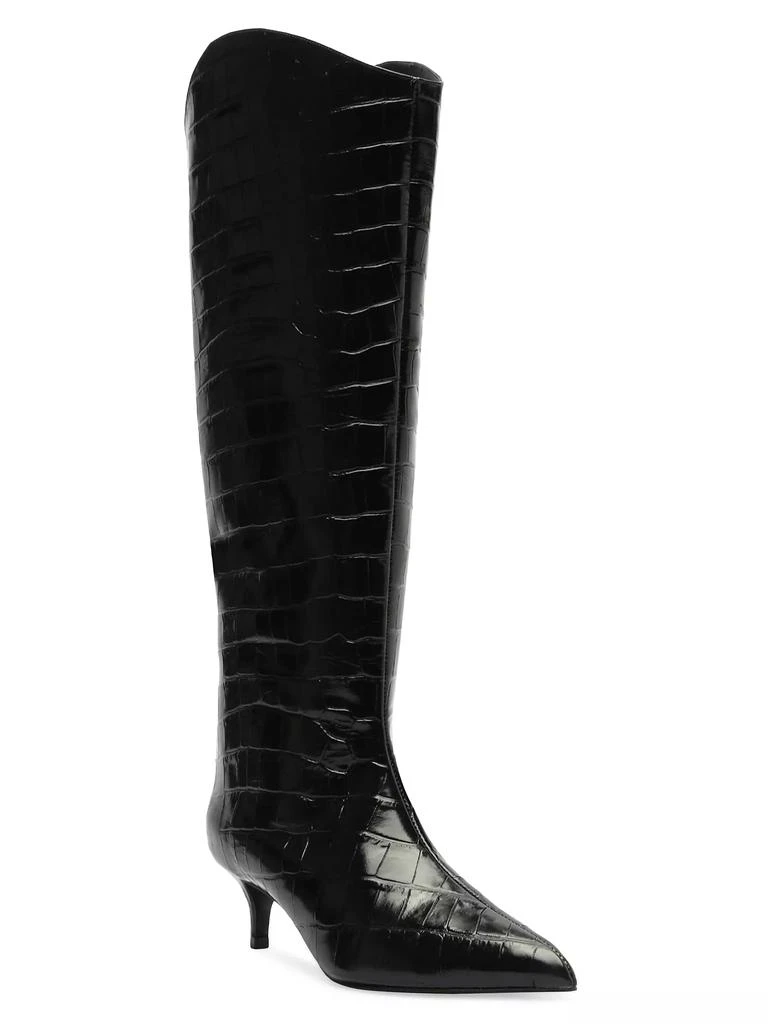 Schutz Maryana 50MM Crocodile-Embossed Wide-Calf Boots 2