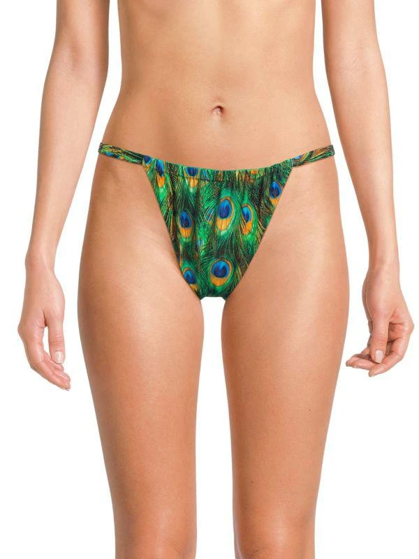 WeWoreWhat ​Adjustable Ruched Peacock-Print Bikini Bottom 1