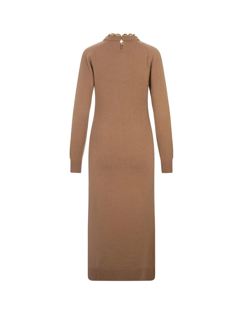 Paco Rabanne Camel Wool And Cashmere Long Dress With Chain 2
