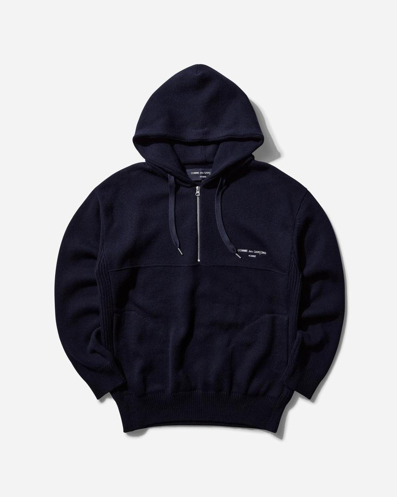 Comme des Garcons Men's 1/2 Zip Wool Hoodie Navy - Hoodies