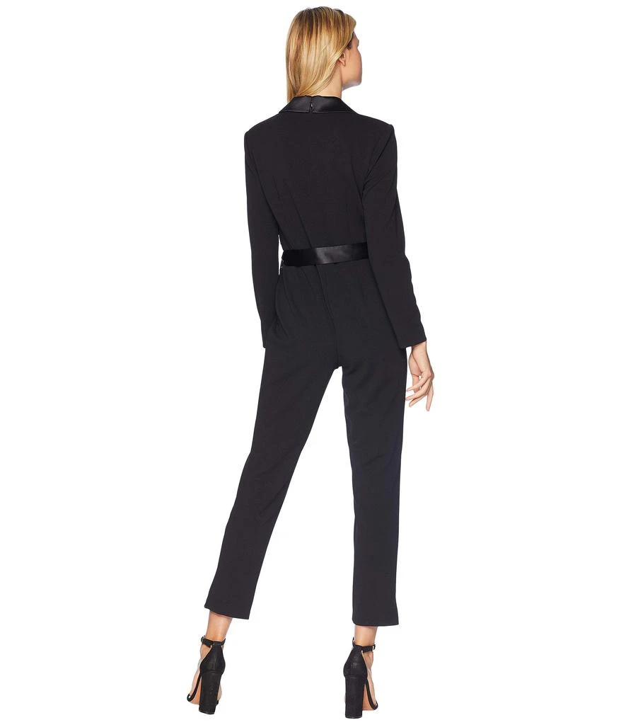 Adrianna Papell Knit Crepe Wrap Top Jumpsuit with Long Sleeves, Slim Pants, and Stretch Charmeuse Collar 3