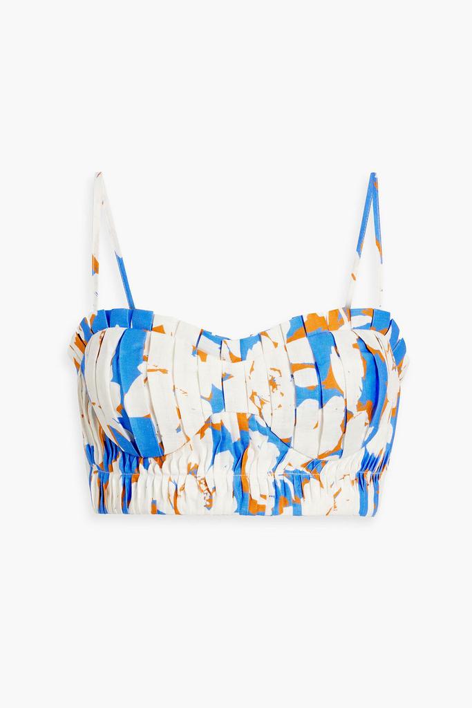 NICHOLAS Pleated floral-print linen bustier top