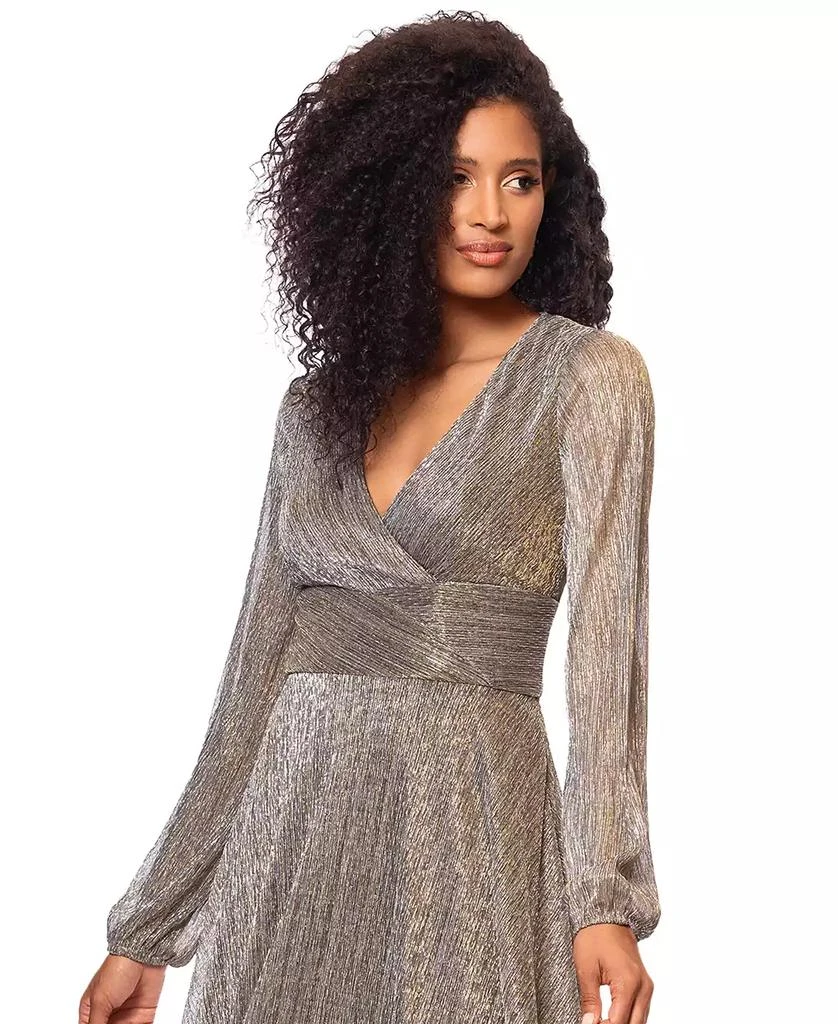 Betsy & Adam Women's Metallic V-Neck Long-Sleeve Gown 4