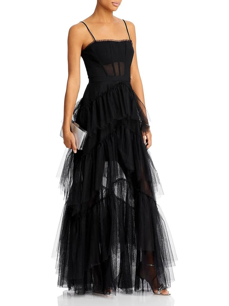 BCBG Womens Tiered Illusion Evening Dress 1