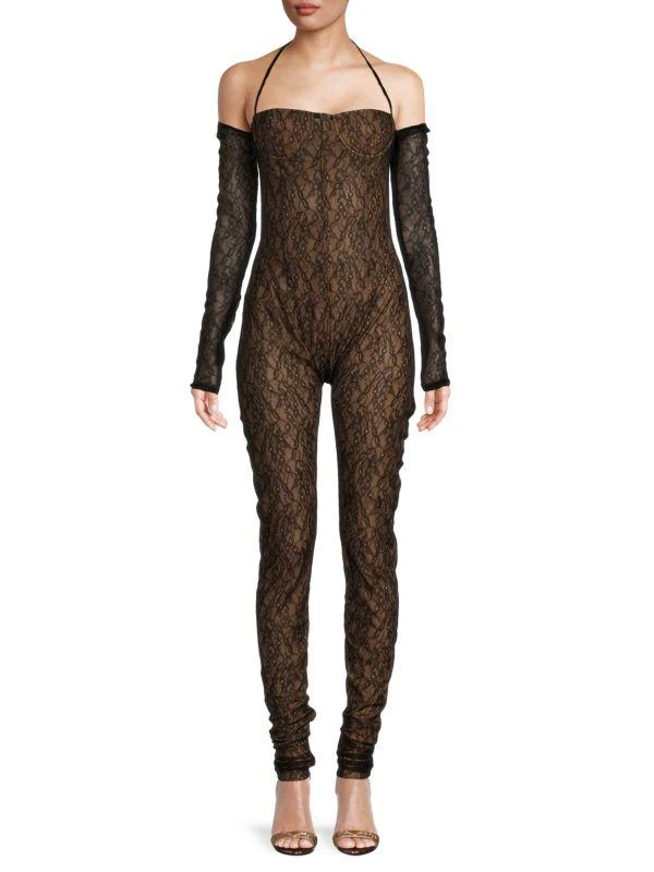 LaQuan Smith Sheer Lace Halterneck Jumpsuit 1