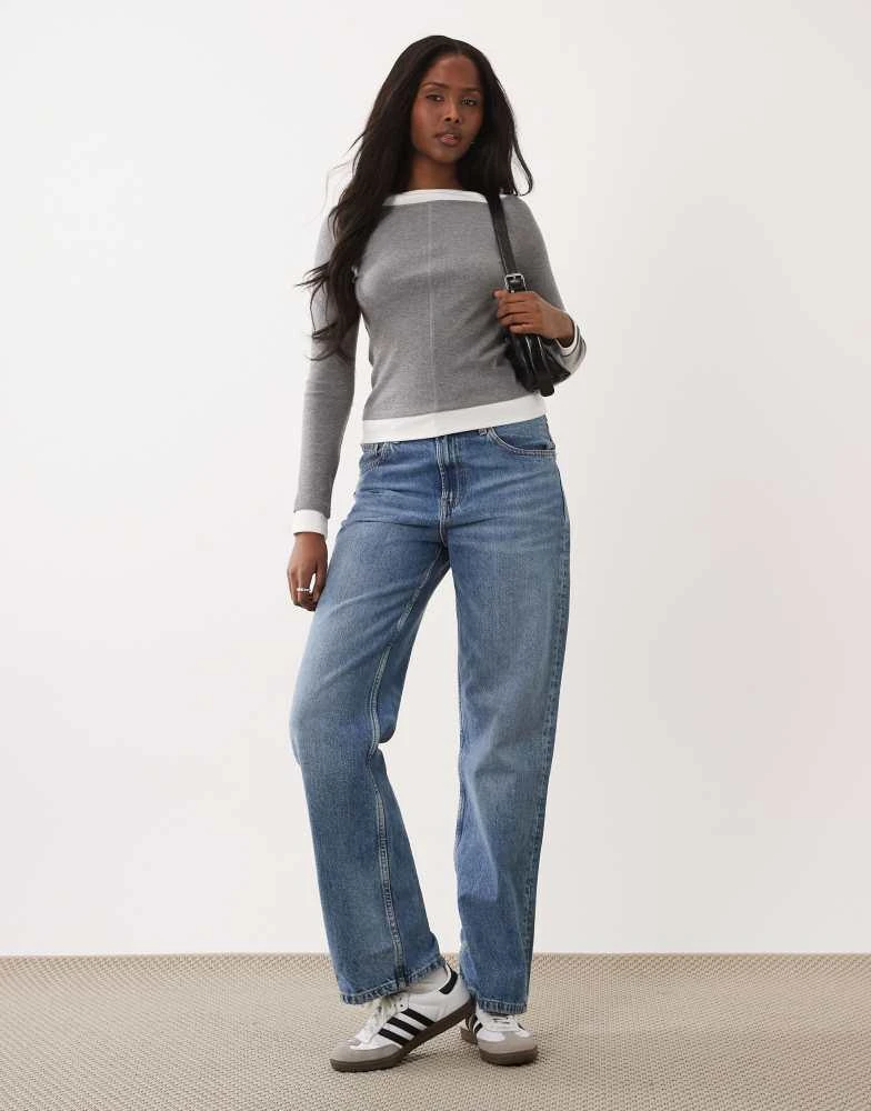 ASOS ASOS DESIGN ribbed double layer cold shoulder top in grey marl 2