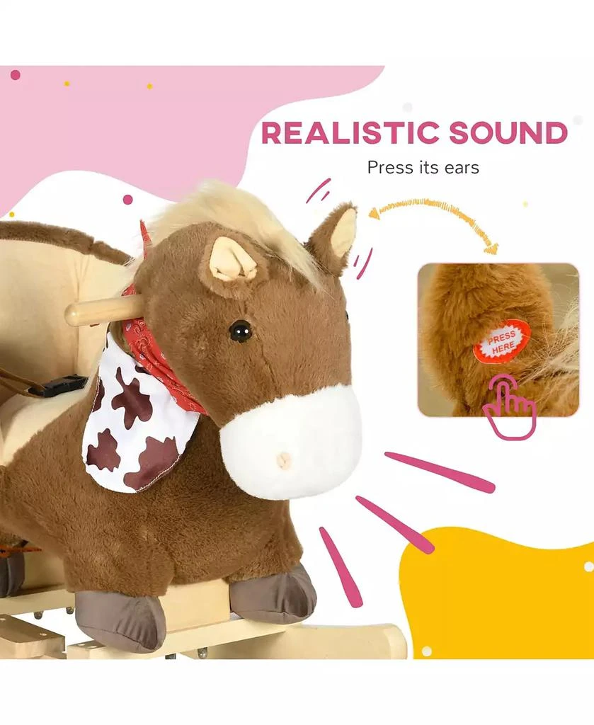 Qaba Baby Rocking Horse, Plush Animal Rocker w/ Realistic Sound, Pedals 3