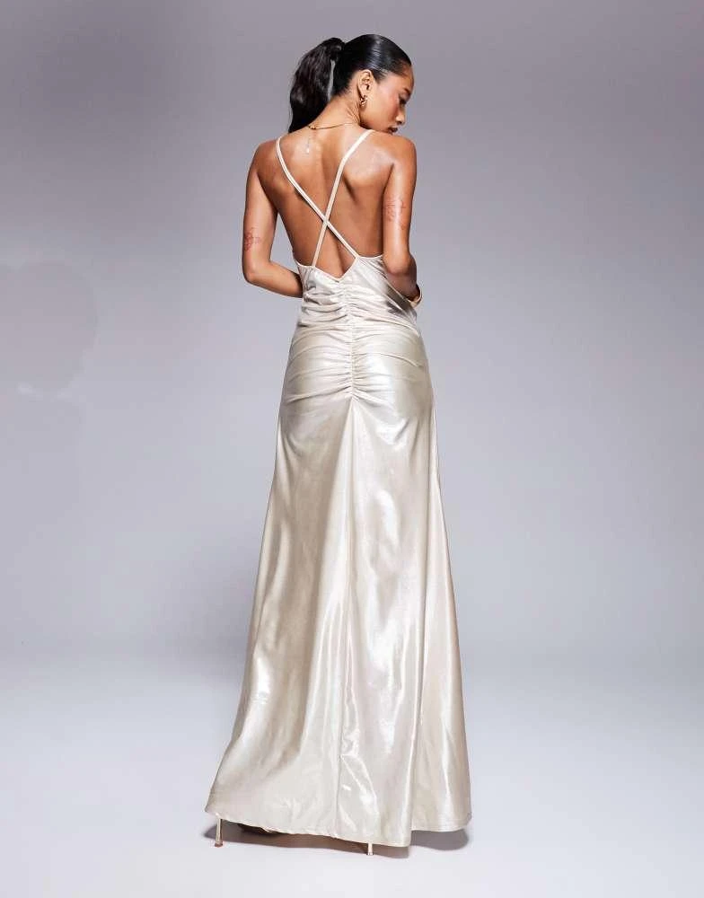 ASOS ASOS DESIGN metallic high neck maxi dress with open back detail in gold 2