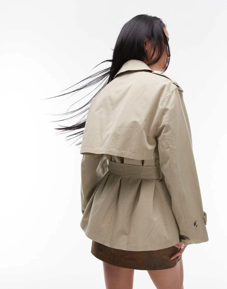 Topshop Topshop short trench coat in stone 4