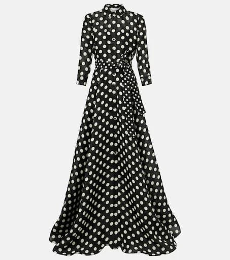 Carolina Herrera Floral-appliqué polka-dot silk gown 1