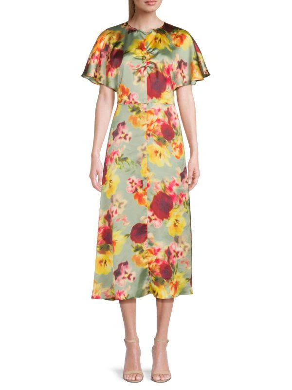 BCBG Floral Flared Sleeve Midi Dress 1