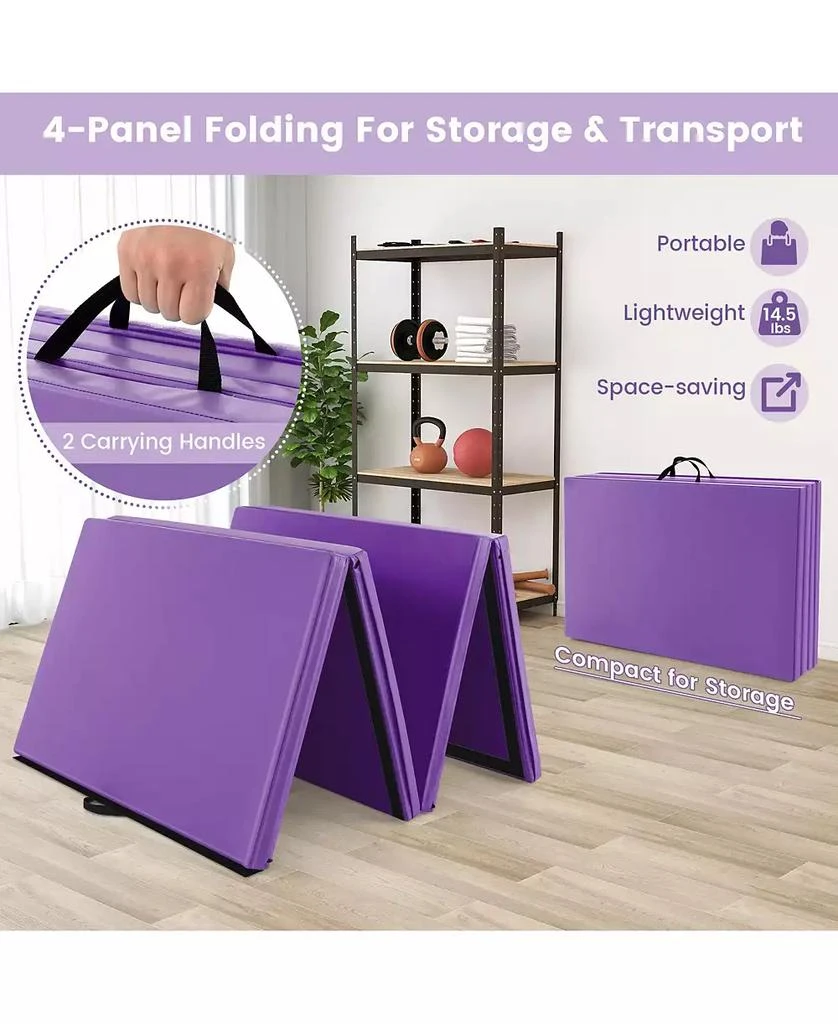 GOUUN 4-Panel PU Leather Folding Exercise Mat with Carrying Handles-Purple 5