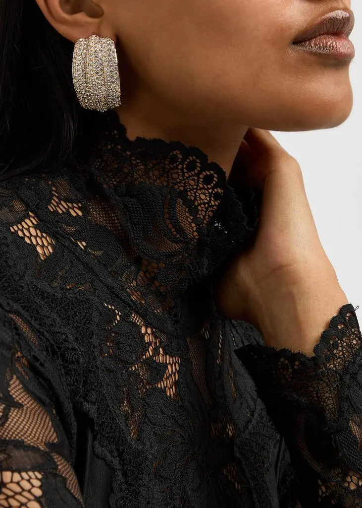 Self Portrait Crystal-embellished ridged drop earrings 2