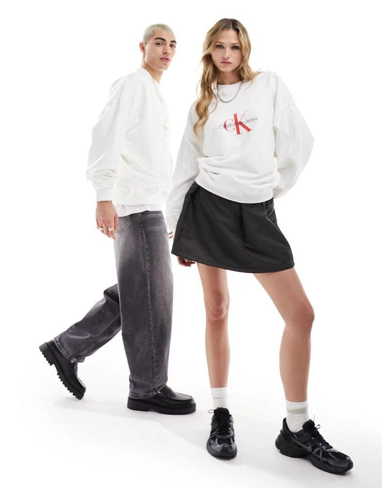 Calvin Klein Calvin Klein Jeans archival monologo crew neck sweatshirt in white 3