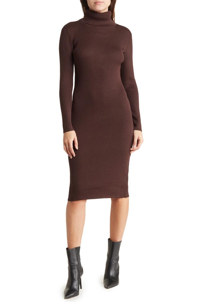 Nina Leonard Turtleneck Ribbed Midi Sweater Dress