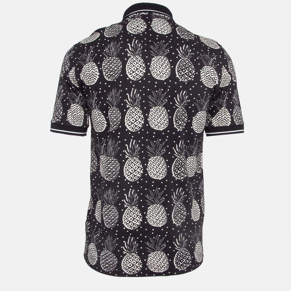 Dolce & Gabbana Dolce & Gabbana Black Pineapple Print Cotton Pique Zipper Polo T-Shirt M