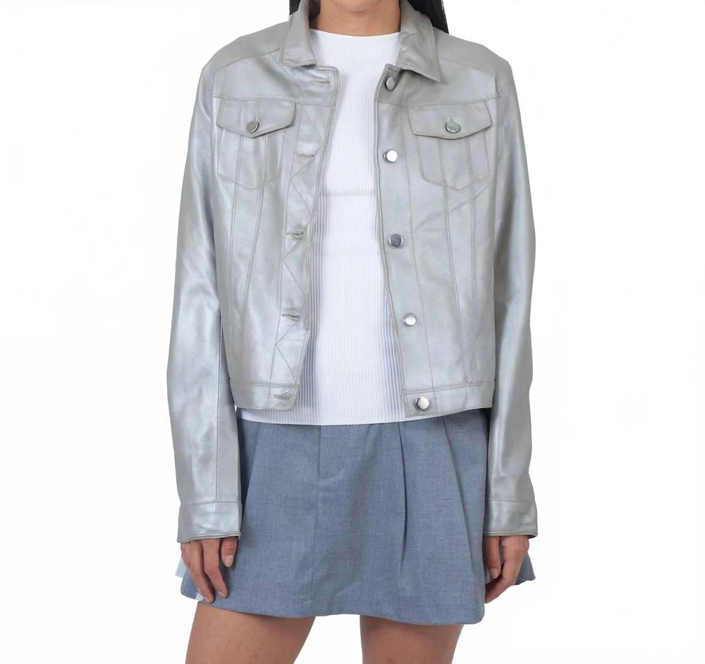 JKT NYC Alexa Metallic Leather Jacket In Taupe/silver