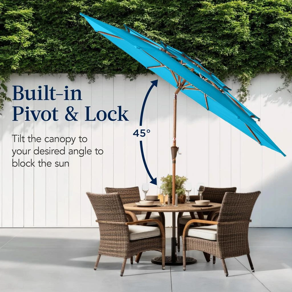 Best Choice Products Woodgrain Pattern 10ft 3-Tier Solar Patio Umbrella w/ 24 LED Lights, Tilt 6